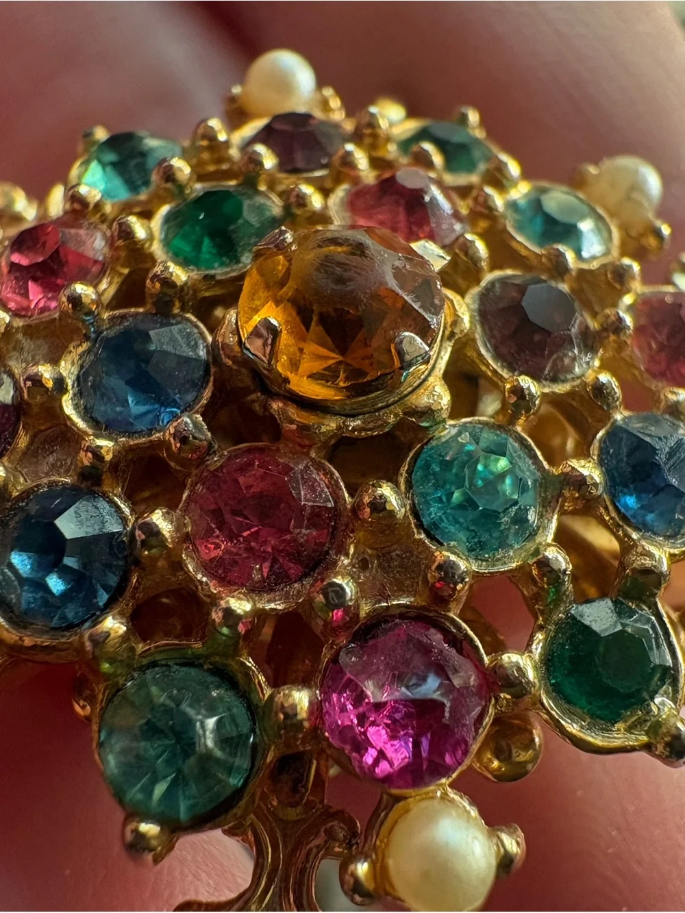Gold-Tone Multicolor Crystal & Pearl Cluster Earrings and pendent